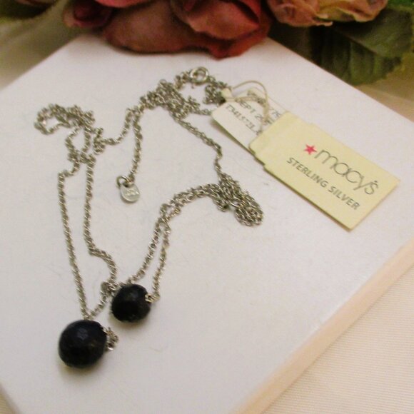 Vintage MACY'S Lapis Lazuli Sterling Silver Necklace: Faceted GEMSTONE 925 - Picture 7 of 14